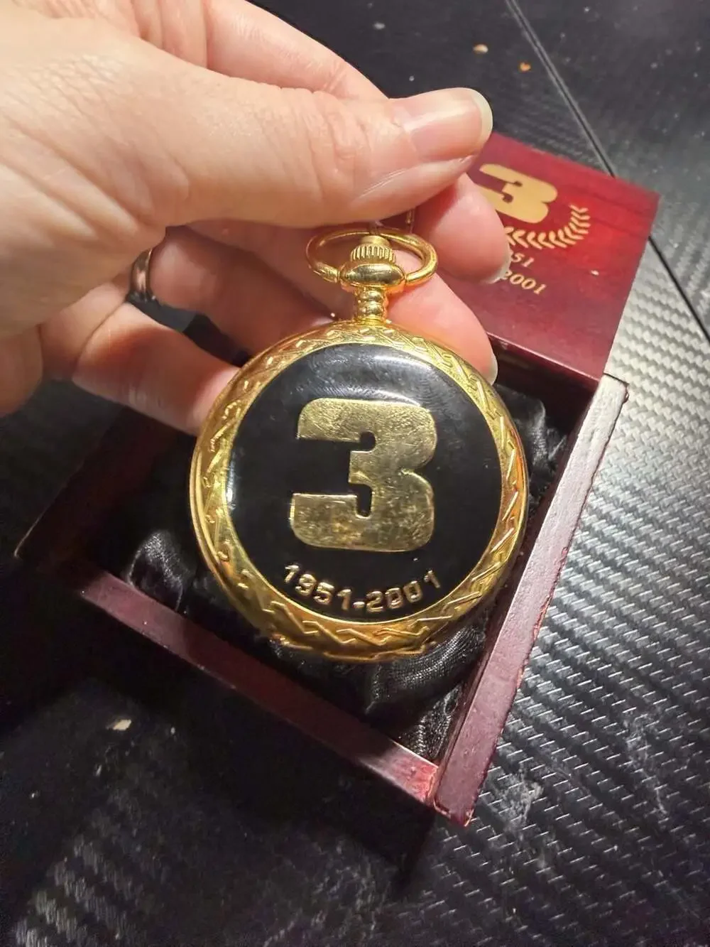 Dale Earnhardt #3 Commemorative Pocket Watch 1951-2001 with Wooden Display Case